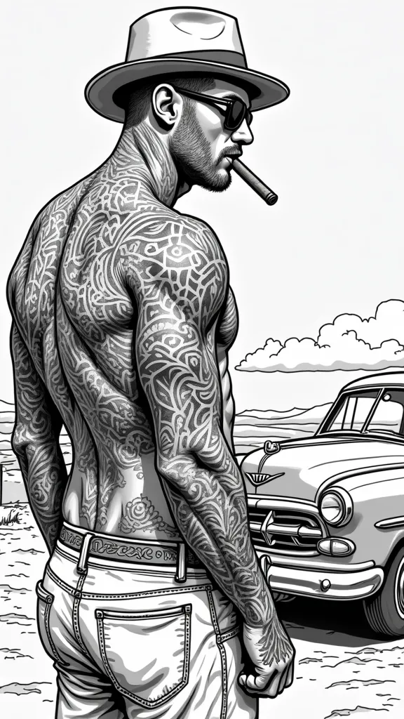 coloriage de gangster de tatouage pour adultes